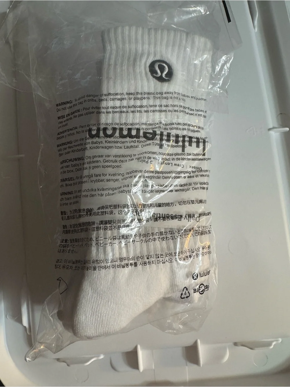 Lululemon Athletica 3 pk Bundle Unisex Daily Essential Crew Socks. White